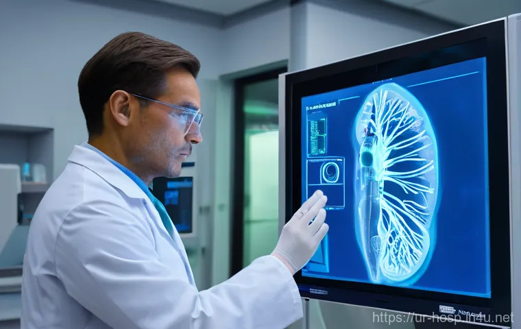 방사선 종양학과에서 쓰이는 최신 장비 - **Image Prompt: Precision Radiation Targeting**
    "A futuristic, sleek radiation therapy machine w...