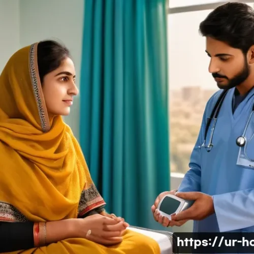 Home 33 종합병원에서 자주 시행되는 검진 항목 - A modern hospital room scene in Pakistan showing a female Urdu-speaking patient wearing modest, cult...